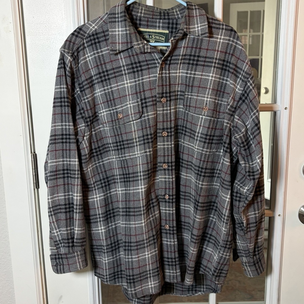 Field & Stream XL Heavyweight Flannel Shirt Plaid Rustic Cozy